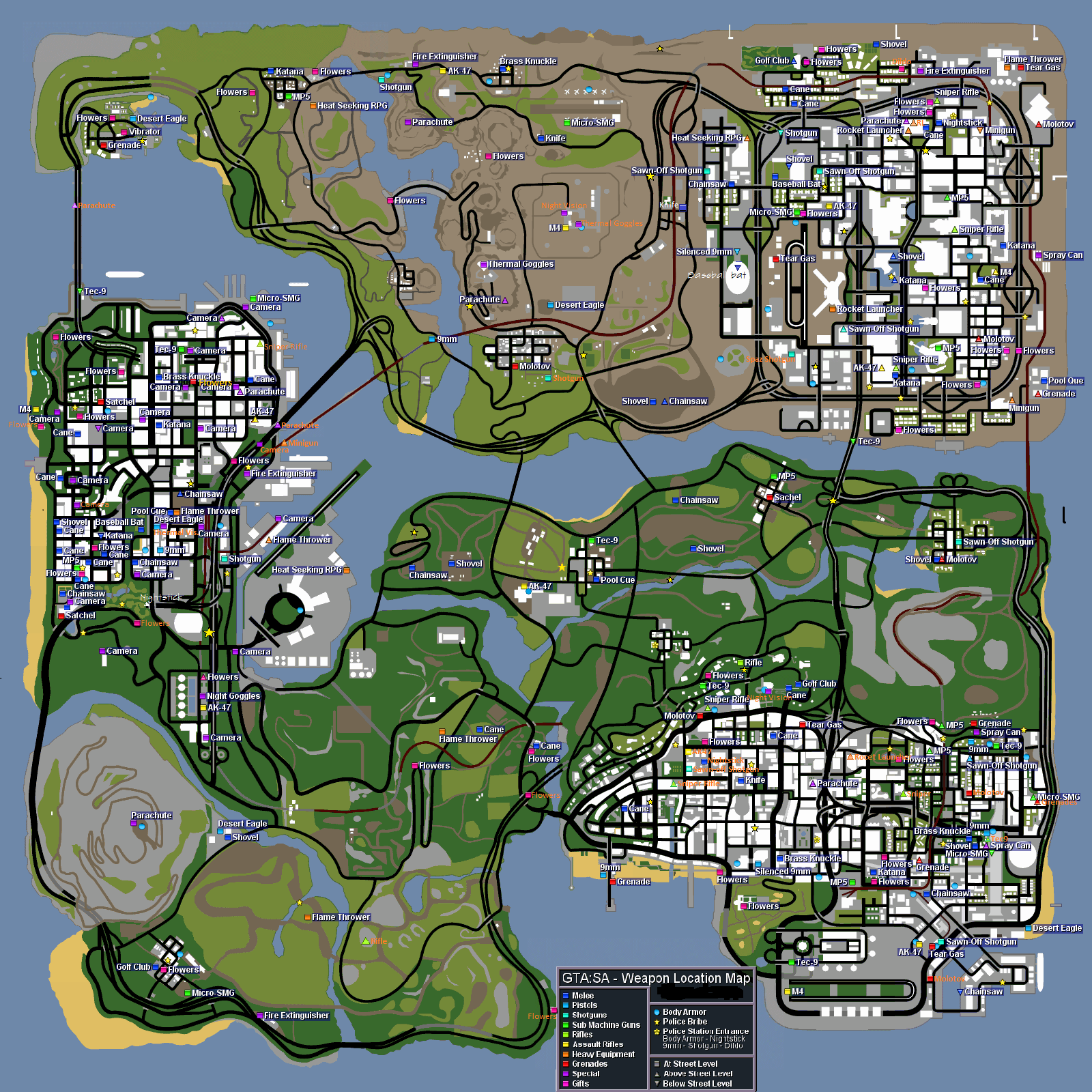 san andreas map with locations